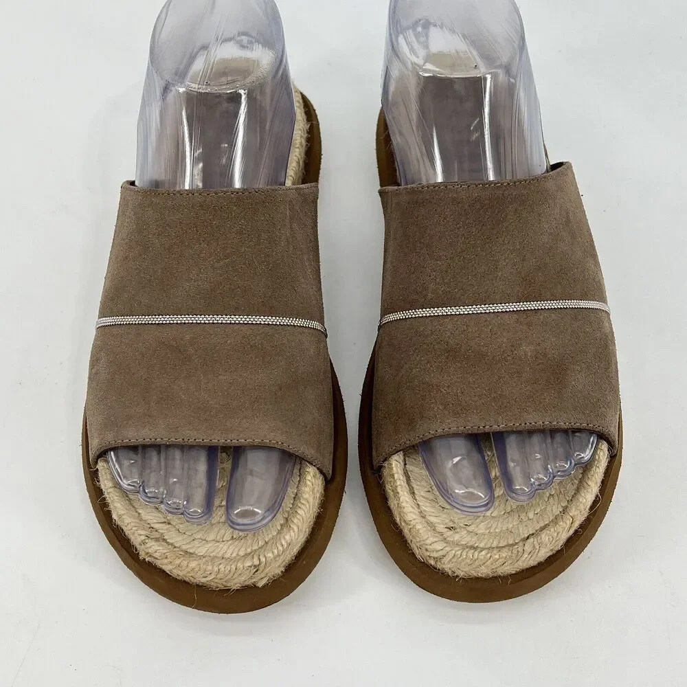 Peserico Tan Leather Espadrille Slide‎ Platform Sandals Women’s 7